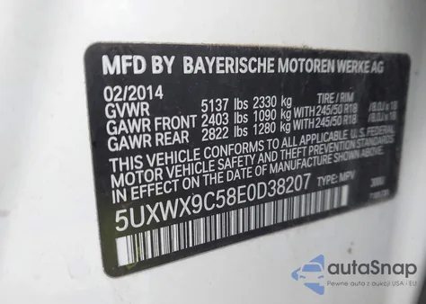 2014 BMW X3 xDrive28I from USA, damaged, VIN 5UXWX9C58E0D38207